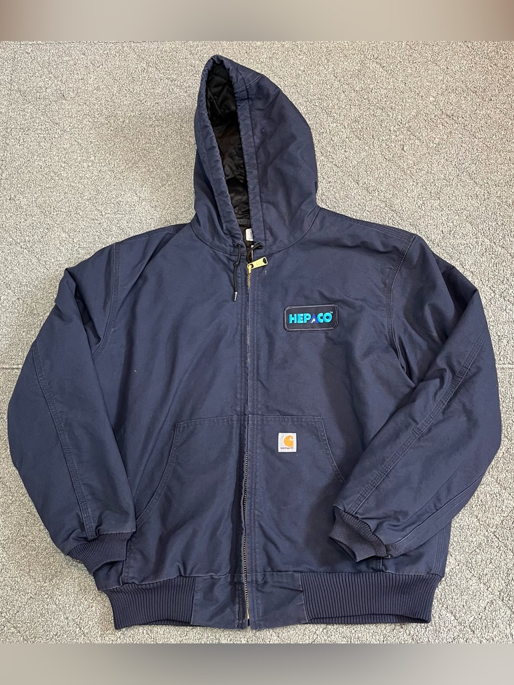 Vintage Carhartt Hooded Canvas Jacket Mens XL Navy Blue 376-20 Workwear Faded